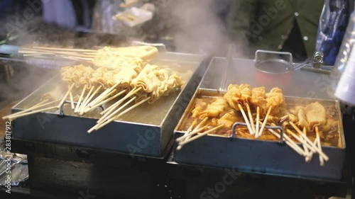 Famous korean street food oden fish cake in Myeongdong night market photo