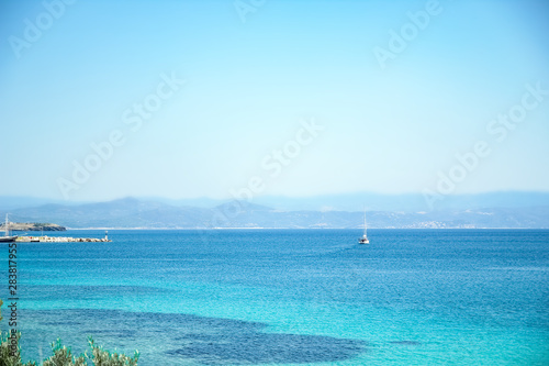 beautiful caravan yacht at sea on nature greece background
