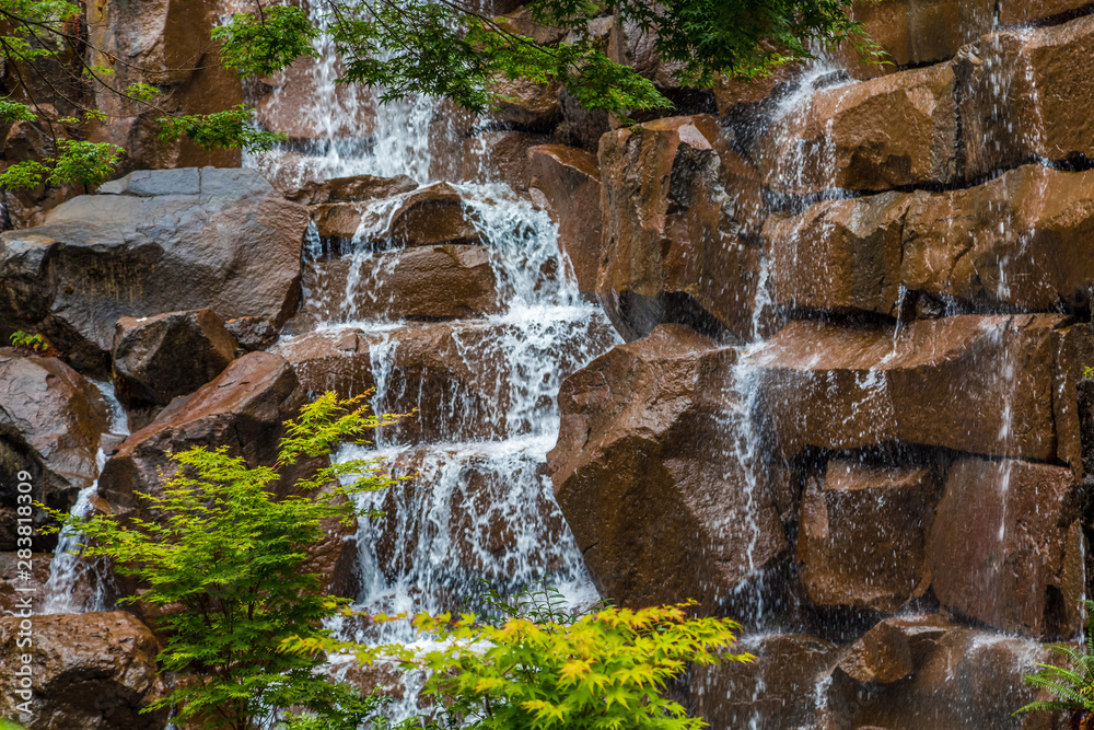 Indoor Garden Waterfall over Brown Stones