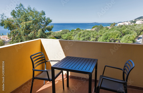 Beautiful seascape from balcony in Ajaccio  Corsica island  France.