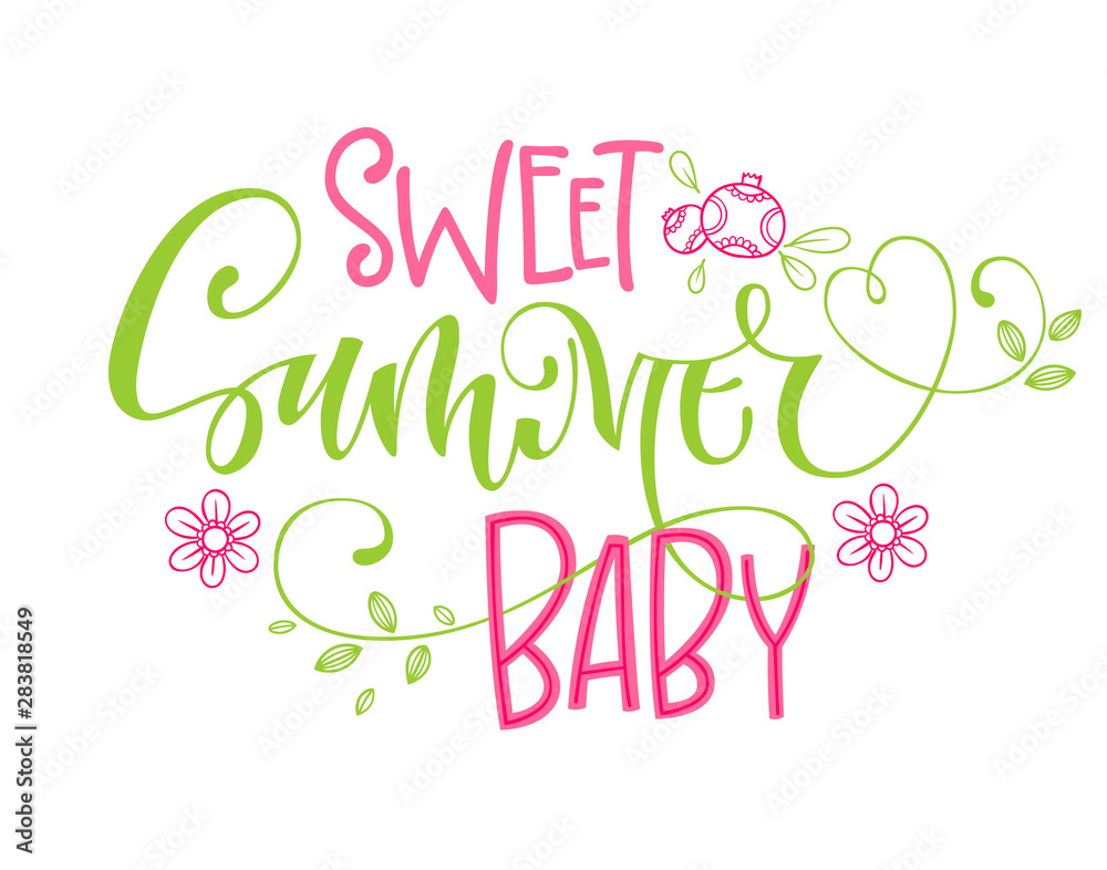 Sweet Summer Baby quote. Hand drawn modern calligraphy Baby Shower party lettering logo phrase. Sweet Summer Baby quote. Hand drawn modern calligraphy Baby Shower party lettering logo phrase.
