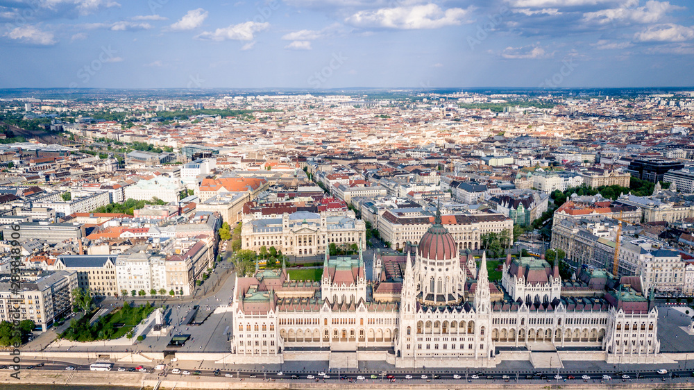 Beautiful Panorama Aerial view of Budapest Parlament