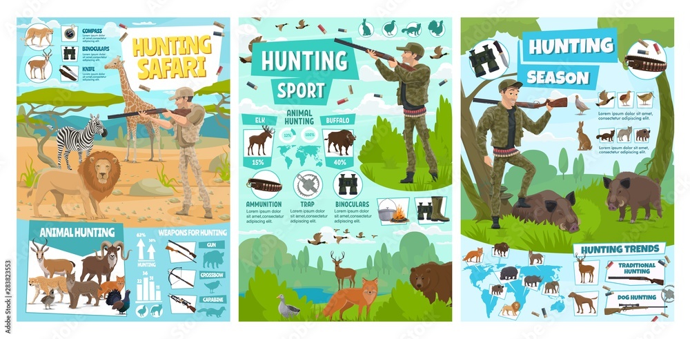 Hunting season animals, African safari sport hunt Stock Vector | Adobe Stock
