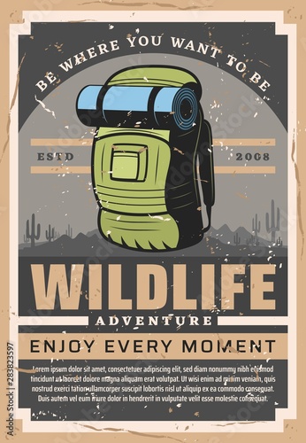 Wildlife backpacking adventure, hiking sport club