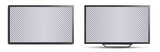 TV mockup with blank screen. Two realistic 3D TVs, wall-mounted and with legs for horizontal surfaces. Modern stylish lcd panel, led type. Large computer monitor display mockup. Vector lcd set