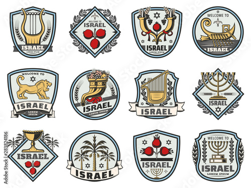 Israel symbols, Jewish religious and Judaism signs