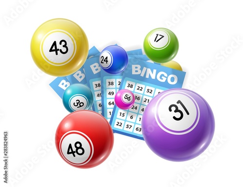 Bingo lottery balls and lotto cards lucky numbers photo