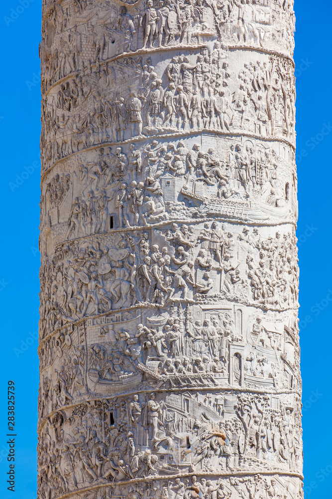 Detail of the Roman triumphal column of Trajan built on the year 107 AD
