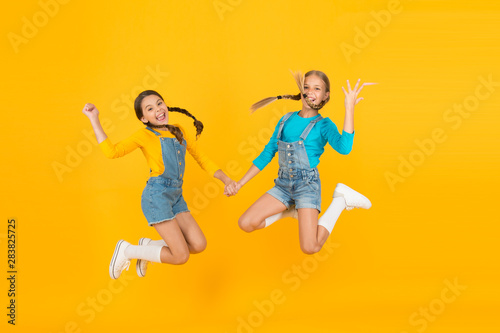 Freedom value. Living happy life in free country. Patriotic upbringing. We are ukrainians. Ukrainian kids. Children ukrainian young generation. Patriotism concept. Girls with blue and yellow clothes