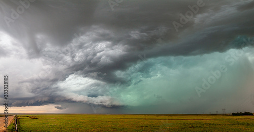 Photography dramatic sky and clouds with hail and green sky