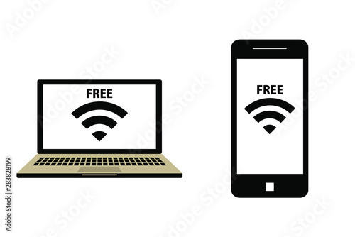 ノートパソコンとスマホ　WiFiフリースポット