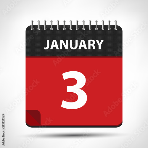 January 3 - Calendar Icon - Calendar design template