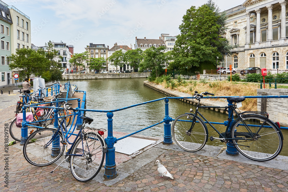 Fototapeta premium bicycles in bridge over river