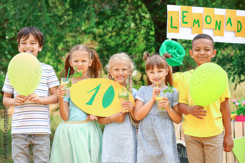Cute little children sellin...