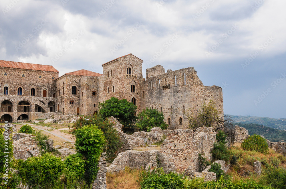 old ruins in Mystras town