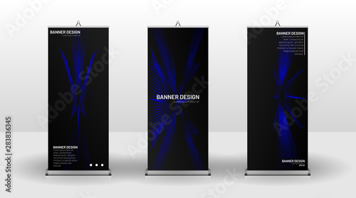 Vertical banner template design. can be used for brochures, covers, publications, etc. wavy lines vector blue and black background.