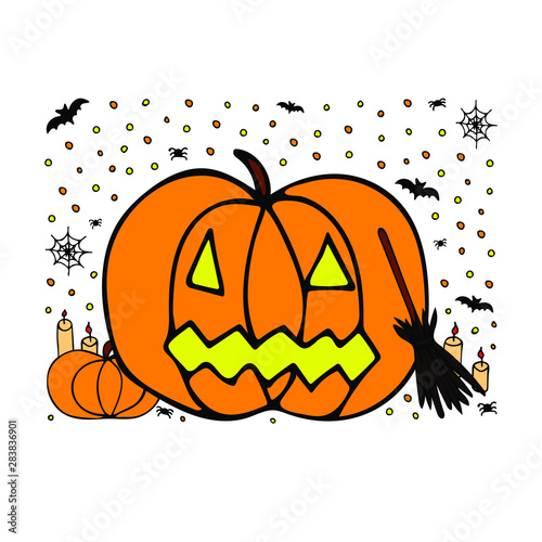 Hand drawn halloween pumpkin. Vector Illustration for flyer, card, banner, poster. EPS 10.