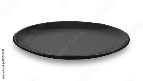 empty black plate isolated on a white background