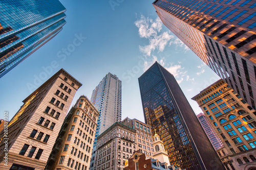 Fotografia Boston downtown financial district and city skyline