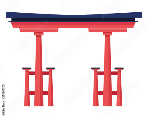 Chinese entrance door building cartoon