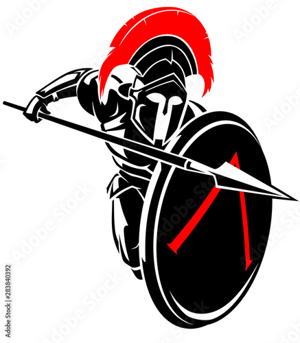 Spartan Hoplite Medieval Soldier, Shadowed Illustration