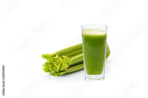 Celery fresh and Celery juice detox healthy diet isolated on white background
