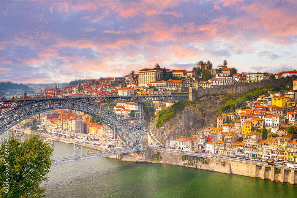 Famous Travel Destinations. Amazing Porto City In Portugal at Dusk.