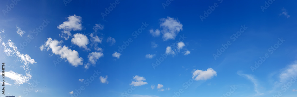 Panorama of clear blue sky with white cloud background. Clearing day and Good weather in the morning. Panorama of clear blue sky with white cloud background. Clearing day and Good weather in the morning.