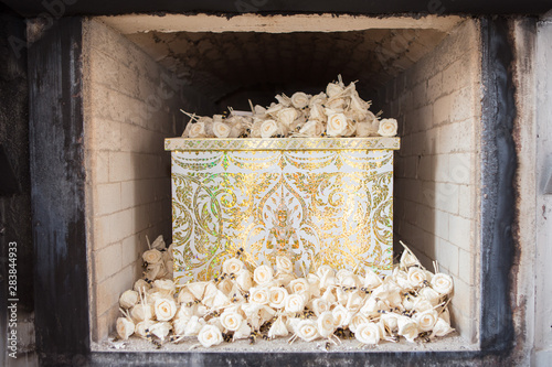 Fotografie White Coffin in  the crematorium Buddhist style