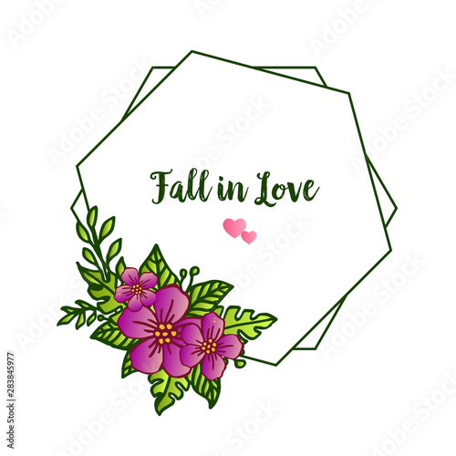 Abstract purple flower frame, for design of various card fall in love. Vector