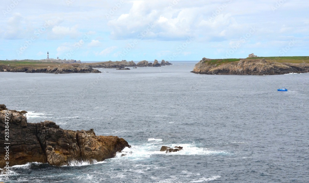 Ouessant island : Creac'h Lighthouse and keller island, Brittany, France