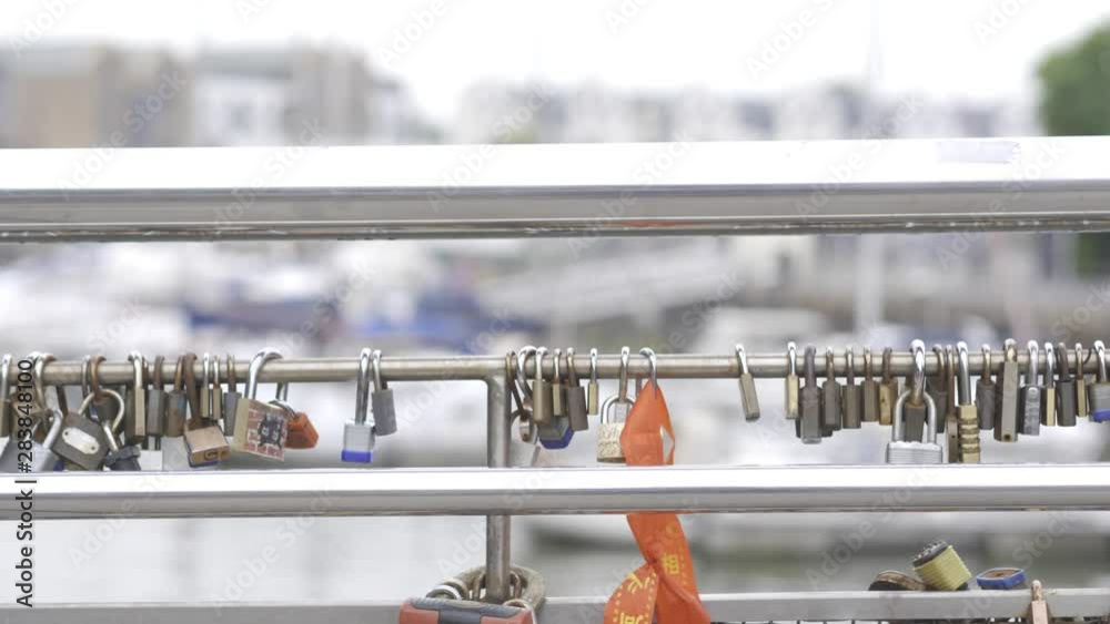 Love locks on a bridge in bristol