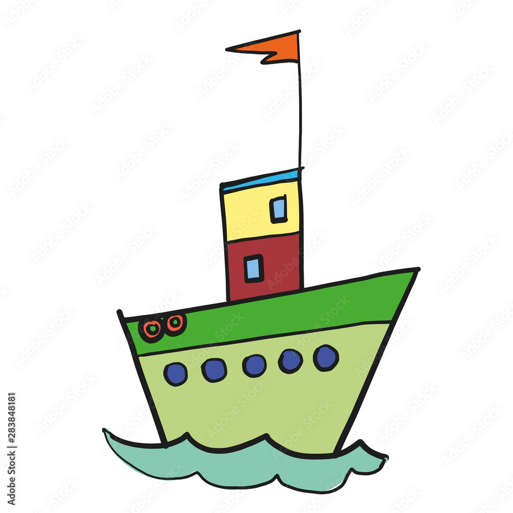Obraz premium Ship flat color illustration on white