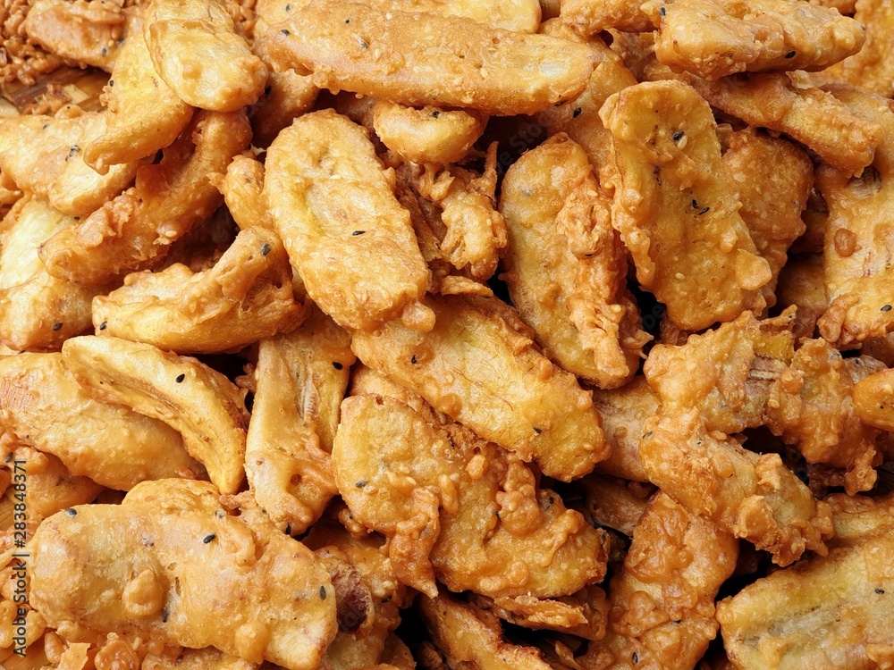 Top view of fried banana as a background, Dessert Thai style Top view of fried banana as a background, Dessert Thai style