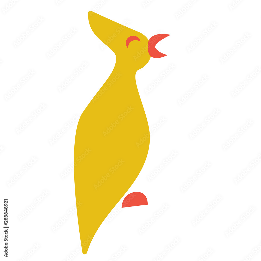 Yellow bird flat color illustration on white
