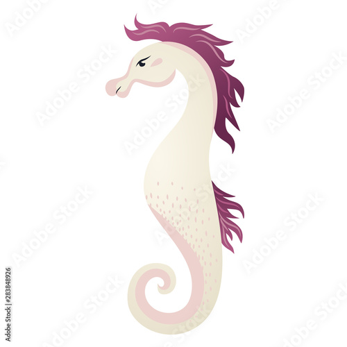 Pink seahorse flat color illustration on white
