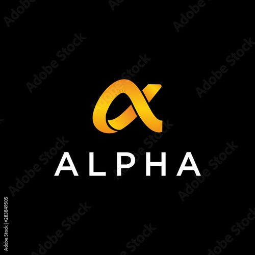 Illustration  symbol alpha gold color in the form of mutual cut logo design graphic