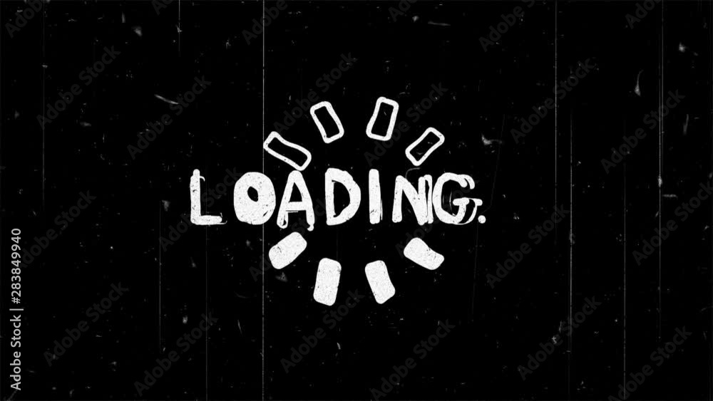 Loading white text on black with old film FX. Seamless loop handwriting animation Loading white text on black with old film FX. Seamless loop handwriting animation