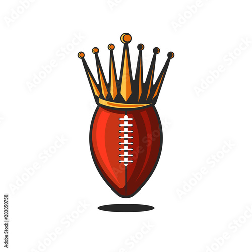 Logo ball for american football or rugby in the royal crown, sports illustration for t-shirt print