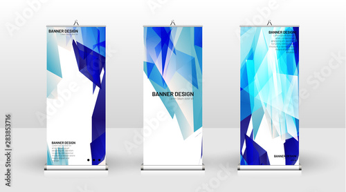 Vertical banner template design. can be used for brochures, covers, publications, etc. Concept of a triangular design background pattern with color blue