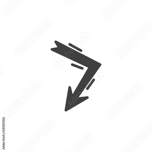 Angle arrow down vector icon. filled flat sign for mobile concept and web design. Right and down arrow glyph icon. Symbol, logo illustration. Vector graphics