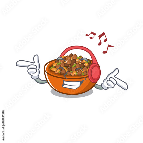 Listening music kung pao chicken in character shape