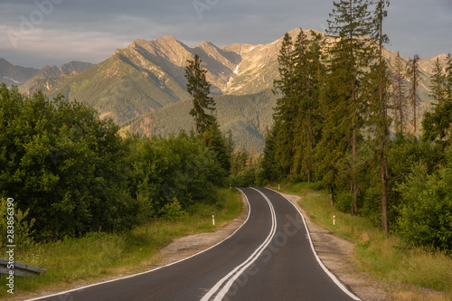 asphalt road in the mountains.Tatry, Poland