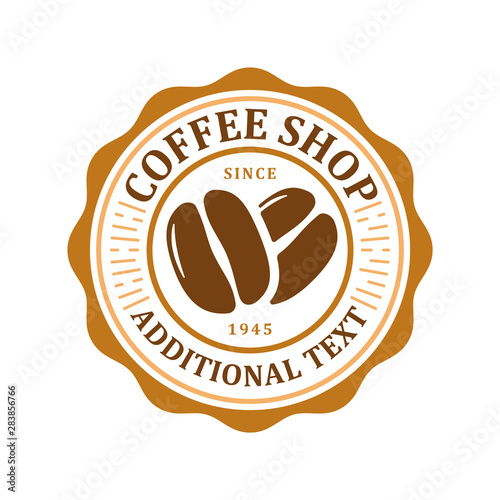 Coffee logo, vector coffee label badge or emblem on isolated white background, cafe
