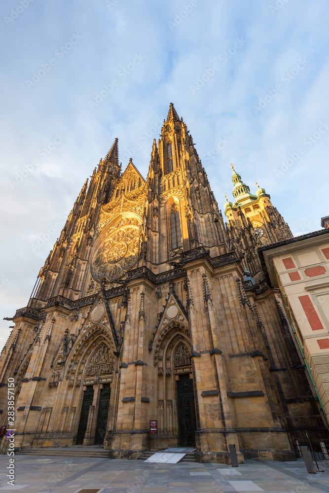 The Metropolitan Cathedral of Saints Vitus, Wenceslaus and Adalbert situated within the Prague Castle complex in Prague, Czech Republic, on a sunny late afternoon.