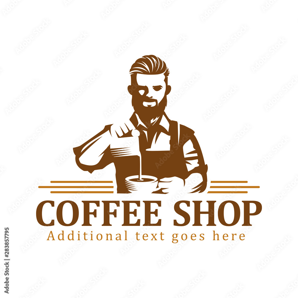 Coffee logo, vector coffee label badge or emblem on isolated white background, cafe Coffee logo, vector coffee label badge or emblem on isolated white background, cafe