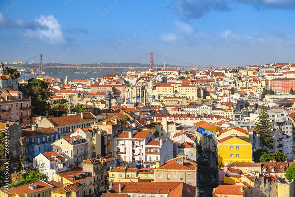 Lisbon Portugal, aerial view city skyline at Lisbon Baixa district