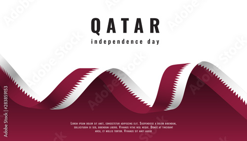 Qatar independence day celebration banner with ribbon