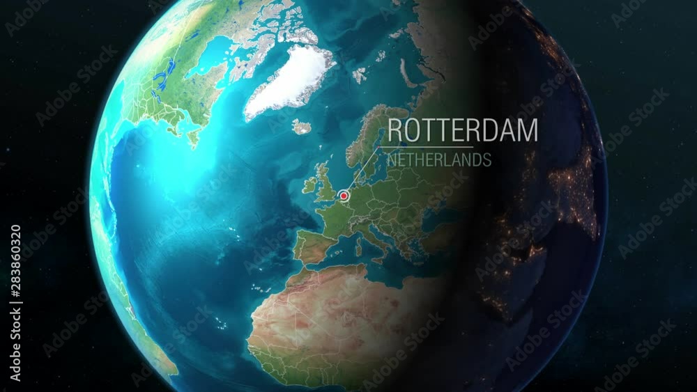 Netherlands - Rotterdam - Zooming from space to earth