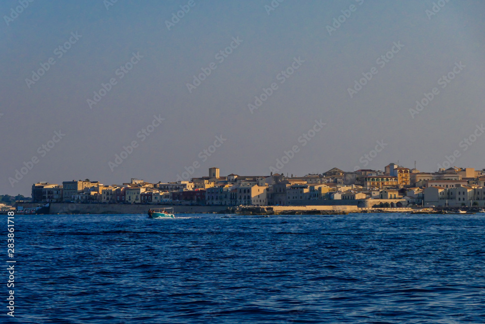Syracuse, Sicily, Italy The view of Ortygia island from the sea.